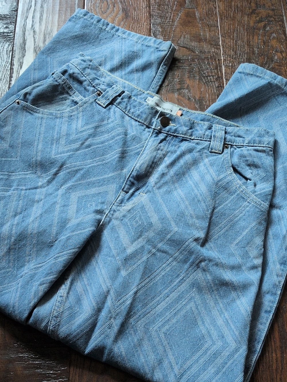 HONOR THE GIFT I Light Blue Geometric Diamond Relaxed Denim Jeans Pants, 30